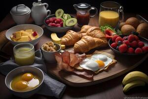 americano café da manhã Comida cardápio. ai gerado. foto