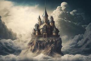ai generativo uma fantasia castelo dentro a nuvem foto