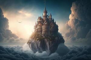 ai generativo uma fantasia castelo dentro a nuvem foto