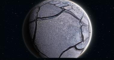 abstrato realista espaço fiação planeta volta esfera com uma rachado cinzento superfície dentro espaço contra a fundo do estrelas foto