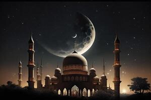 mesquita islâmico Ramadã lua fundo Sombrio cinematográfico fundo ai gerado foto