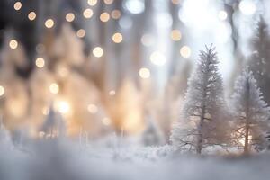 borrado Natal árvore luzes em branco neve abstrato fundo. Natal véspera. ai gerado foto