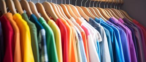 moda roupas em roupas prateleira colorida armário de roupa foto