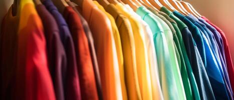 moda roupas em roupas prateleira colorida armário de roupa foto