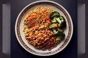 chinês comida mein Comida dentro a prato foto