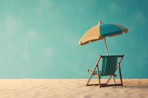 de praia cadeira e guarda-chuva em tropical de praia. verão período de férias conceito. generativo ai foto