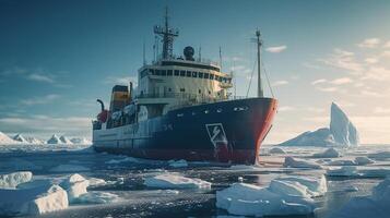 quebra-gelo navio dentro a ártico às noite , gerado ai imagem foto