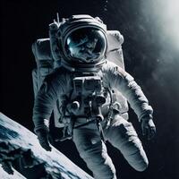 astronautas dentro exterior espaço contra a fundo do a planeta. ai generativo foto