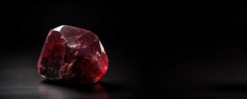 vermelho berilo é uma raro precioso natural pedra em uma Preto fundo. ai gerado. cabeçalho bandeira brincar com espaço. foto