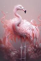 todo corpo comprimento detalhado, ultrarrealista fofa animal do flamingo luz Rosa dentro fantasia céu, em pastel cor, fantasia surrealismo país das maravilhas, aquarela, gerar ai foto