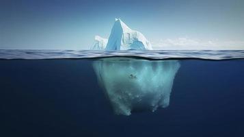 iceberg com acima e embaixo da agua Visão ocupado dentro groenlândia. iceberg - escondido Perigo e global aquecimento conceito. iceberg ilusão criativo ideia, gerar ai foto