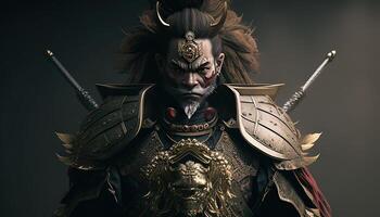 samurai leão guerreiro, digital arte ilustração, generativo ai foto