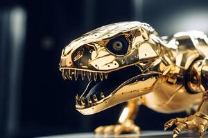 dourado trex dinossauro metal robô figura, generativo ai gerado tecnologia foto