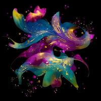 abstrato multicolorido pintura respingo explosão em Preto fundo, abstrato rodopiando fundo, aguarela brilhar textura, generativo ai foto