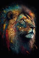 pintura do uma leão em uma Preto fundo. generativo ai. foto