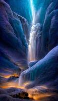 cascata dentro a meio do uma deserto às noite. generativo ai. foto