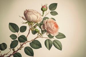 pintura do dois rosas em uma ramo. generativo ai. foto