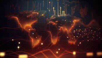 o negócio crescimento gráfico. econômico global mapa do a mundo. generativo ai foto