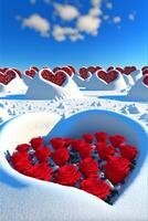 coração fez Fora do rosas dentro a neve. generativo ai. foto