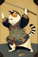 gato vestido Como uma samurai com uma espada. generativo ai. foto