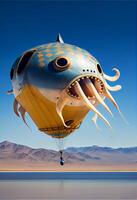 quente ar balão dentro a forma do uma peixe. generativo ai. foto