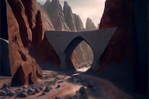 pintura do uma ponte dentro a meio do uma deserto. generativo ai. foto