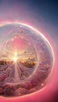 Visão do uma pôr do sol através uma bolha. generativo ai. foto