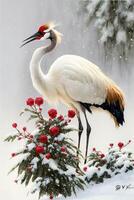 pássaro este é em pé dentro a neve. generativo ai. foto