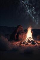 fogueira dentro a meio do uma deserto às noite. generativo ai. foto