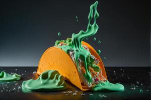 taco coberto dentro verde gelo sentado em topo do uma mesa. generativo ai. foto