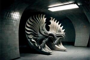 fechar acima do uma escultura dentro uma túnel. generativo ai. foto