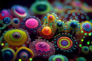 fechar acima do uma grupo do colorida corais. generativo ai. foto
