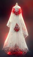 branco vestir com vermelho flores em uma manequim. generativo ai. foto