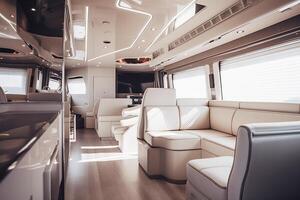 luxo interior, o negócio ônibus para viajando com família e negócios. generativo ai foto