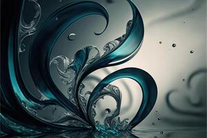 vidro ondas, salpicos em a espelho superfície. cristal vento sobre a água. abstrato composição. 3d Renderização. generativo ai. foto