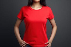 vermelho camiseta brincar fêmea. gerar ai foto