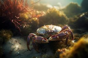 caranguejo embaixo da agua oceano. gerar ai foto