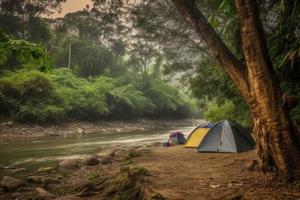 acampamento selva rio. gerar ai foto