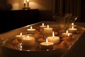 spa banheira velas espumoso relaxamento romântico banho ai gerado foto