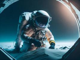 astronauta dentro exterior espaço. homem dentro uma traje espacial. Ciência ficção. foto