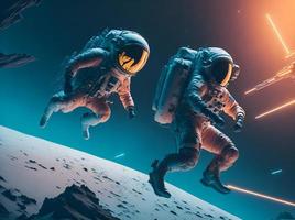 astronauta dentro exterior espaço contra a fundo do a planeta. foto