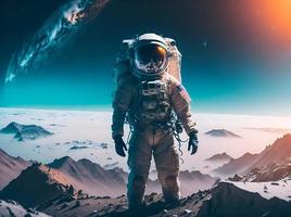 astronauta em a topo do a planeta. foto