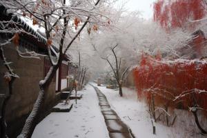 China casa inverno jardim. gerar ai foto