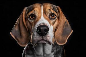 beagle cachorro dentro retrato contra Preto fundo. neural rede ai gerado foto