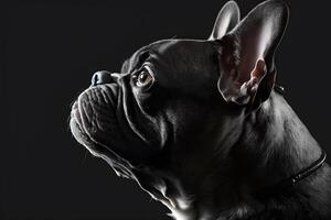 retrato do cachorro francês buldogue em Preto fundo. neural rede ai gerado foto