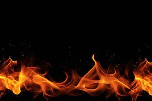 queimando fogo chama em Preto fundo com cópia de espaço. ai gerado foto