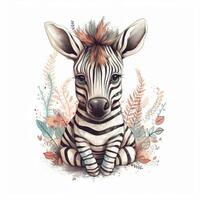 fofa aguarela bebê zebra. ilustração ai generativo foto