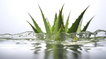 aloés vera com água atrás e branco fundo , gerado ai imagem foto