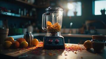 liquidificador dentro uma moderno brilhante cozinha, gerado ai imagem foto