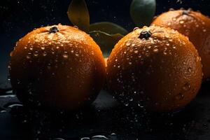 fresco laranja frutas com folhas Como fundo, topo visualizar. neural rede ai gerado foto